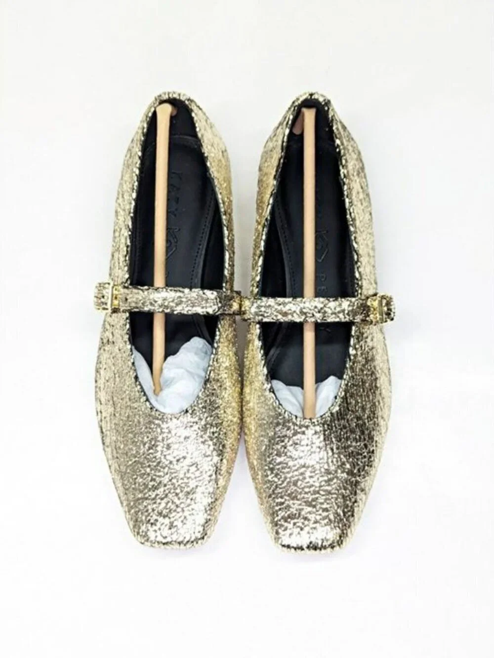 Katy Perry Women's Evie Mary Janes Flats in Gold Size 8 (MSRP $98)